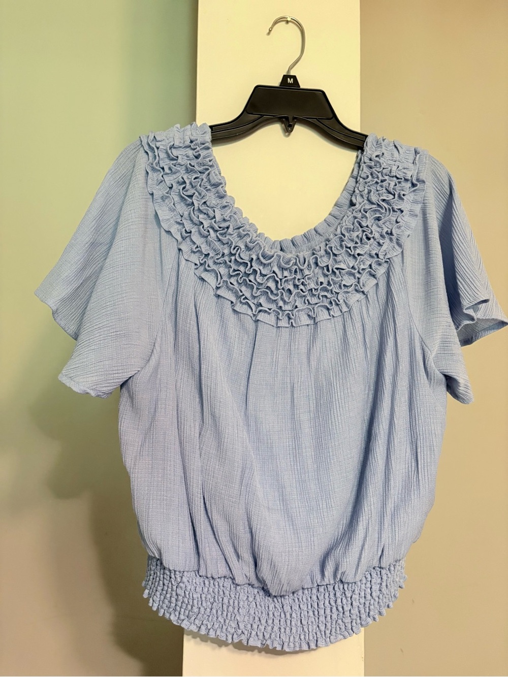 Versona Ruffled Off-Shoulder Blue Blouse #36